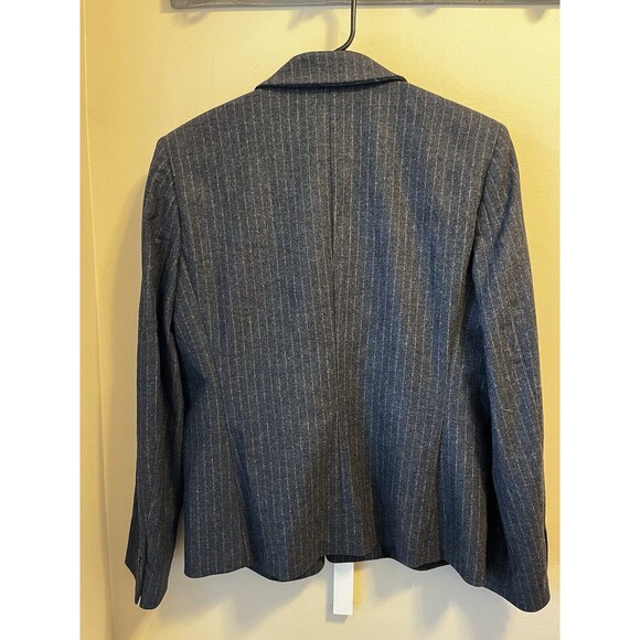 Michael Kors Collection Womens Sz 12 Gray Plaid Wool Pinstripe Blazer Jacket - Picture 6 of 7